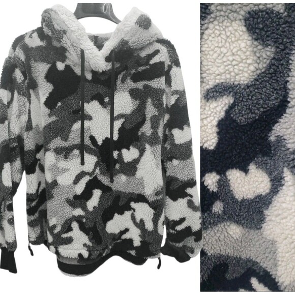 dylan Other - Dylan Fleece Jacket Hooded Mens XL Black Gray Camouflage Pullover Side Zip